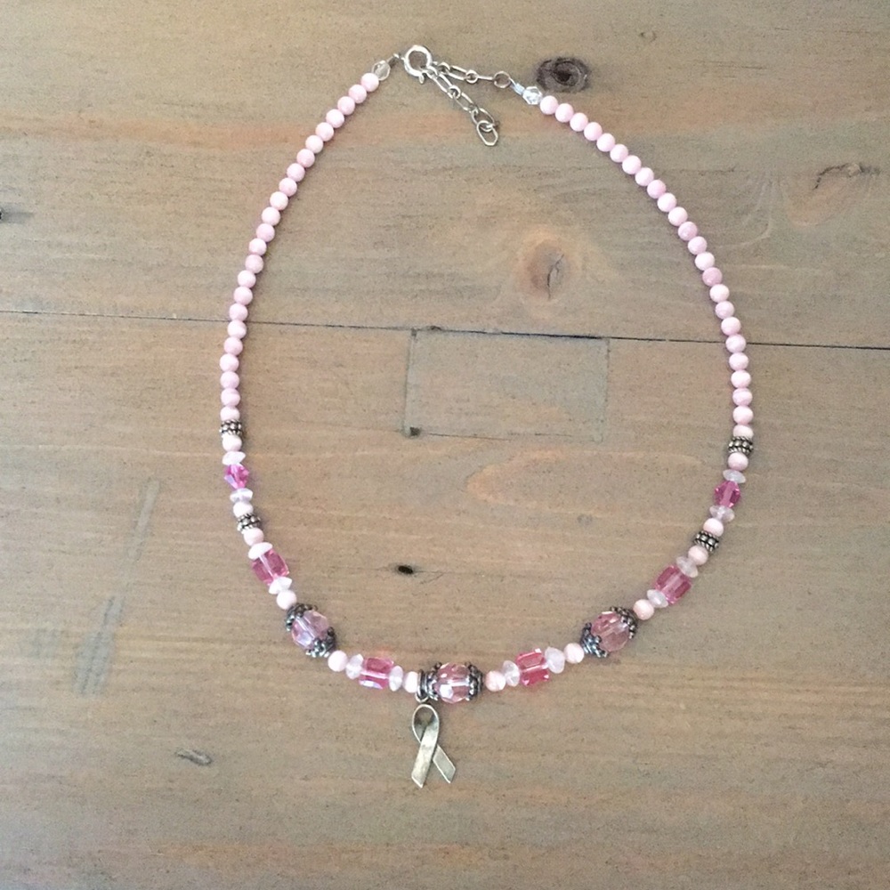 Pink breast cancer awareness necklace